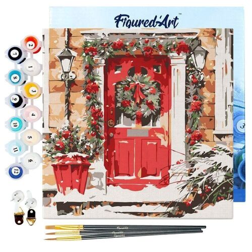 Mini Peinture par Numéros - Kit DIY 20x20cm avec cadre Porte Rouge