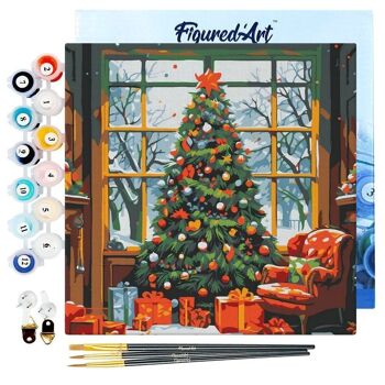 Mini Peinture par Numéros - Kit DIY 20x20cm avec cadre Sapin de Noël dans le Salon 1