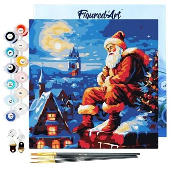 Mini Peinture par Numéros - Kit DIY 20x20cm avec cadre Père Noël sur les toits 1