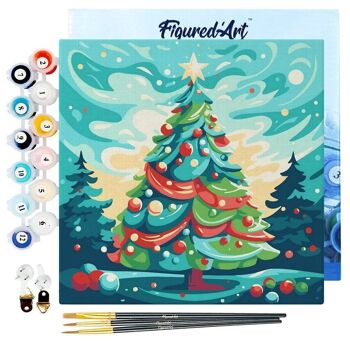 Mini Peinture par Numéros - Kit DIY 20x20cm avec cadre Sapin de Noël Abstrait 1