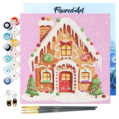 Mini Painting by Numbers - DIY Kit 20x20cm with Gingerbread House Frame