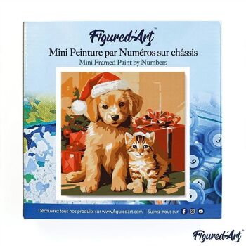 Mini Peinture par Numéros - Kit DIY 20x20cm avec cadre Chat et Chien de Noël 3