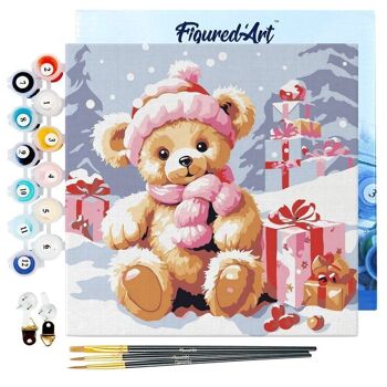 Mini Peinture par Numéros - Kit DIY 20x20cm avec cadre Ours en Peluche et Cadeaux