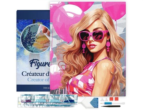 Kit de Broderie Diamant 5D - Diamond Painting DIY Ballons Roses et Diva 40x50cm toile tendue sur châssis