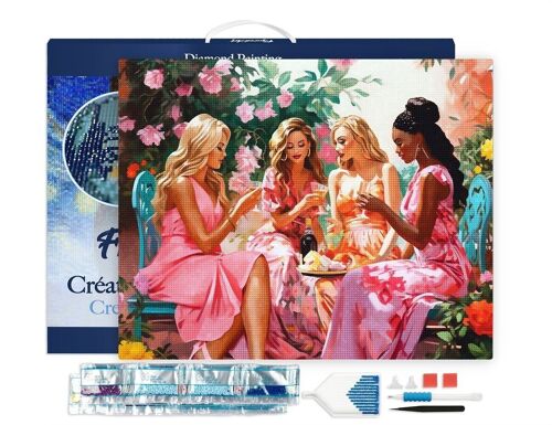 Kit de Broderie Diamant 5D - Diamond Painting DIY Toast des Divas au Jardin 40x50cm toile tendue sur châssis