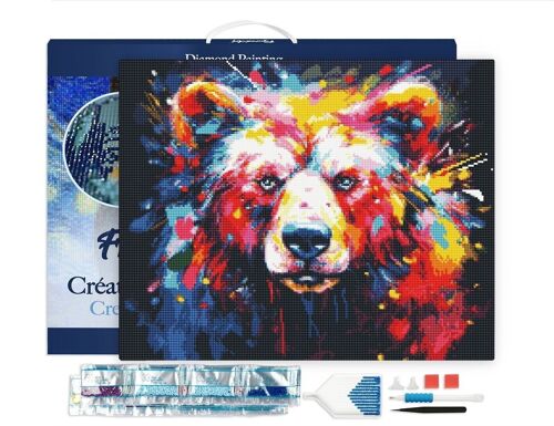 Kit de Broderie Diamant 5D - Diamond Painting DIY Ours Coloré Abstrait 40x50cm toile tendue sur châssis