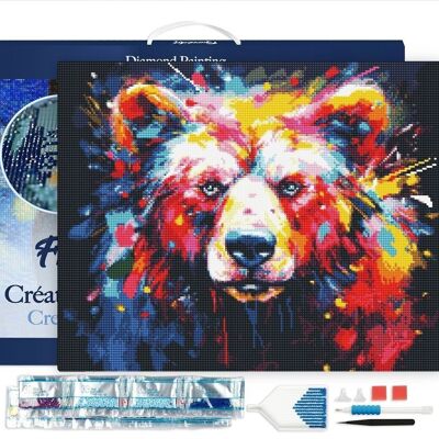 5D Diamond Embroidery Kit - DIY Diamond Painting Abstract Colorful Bear 40x50cm stretched canvas on frame