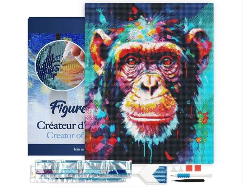 Kit de Broderie Diamant 5D - Diamond Painting DIY Chimpanzé Coloré Abstrait 40x50cm toile tendue sur châssis