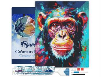 Kit de Broderie Diamant 5D - Diamond Painting DIY Chimpanzé Coloré Abstrait 40x50cm toile tendue sur châssis 1