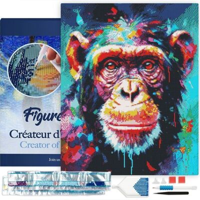 Kit de Broderie Diamant 5D - Diamond Painting DIY Chimpanzé Coloré Abstrait 40x50cm toile tendue sur châssis