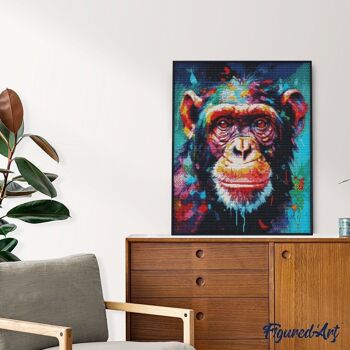 Kit de Broderie Diamant 5D - Diamond Painting DIY Chimpanzé Coloré Abstrait 40x50cm toile tendue sur châssis 4
