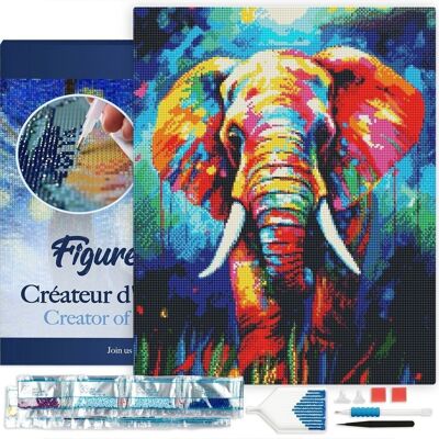 Kit de bordado de diamantes 5D, pintura de diamantes DIY, elefante colorido abstracto, lienzo estirado de 40x50cm sobre marco
