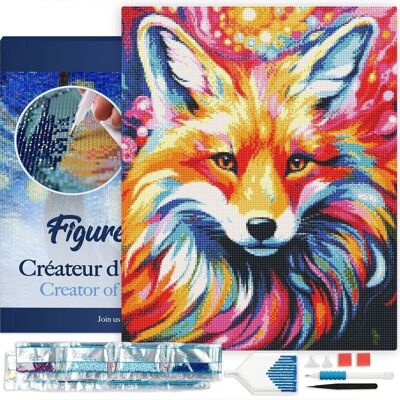 5D Diamond Embroidery Kit - DIY Diamond Painting Abstract Colorful Fox 40x50cm stretched canvas on frame