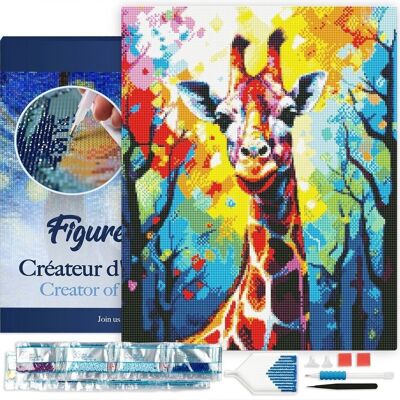 5D Diamond Embroidery Kit - DIY Diamond Painting Abstract Colorful Giraffe 40x50cm stretched canvas on frame