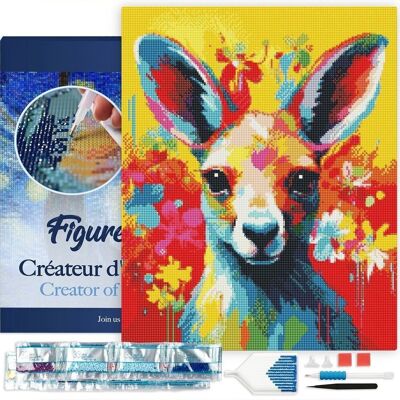 Kit de Broderie Diamant 5D - Diamond Painting DIY Kangourou Coloré Abstrait 40x50cm toile tendue sur châssis