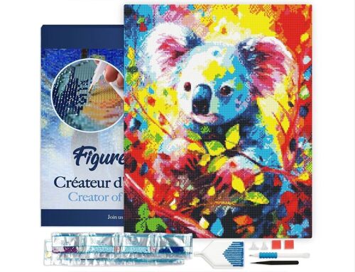 Kit de Broderie Diamant 5D - Diamond Painting DIY Koala Coloré Abstrait 40x50cm toile tendue sur châssis