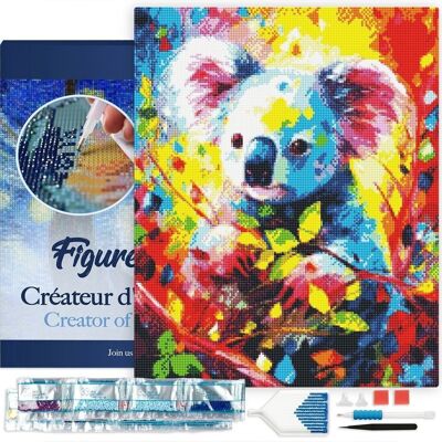 Kit de bordado de diamantes 5D, pintura de diamantes DIY, colorido Koala abstracto, lienzo de 40x50cm estirado sobre marco