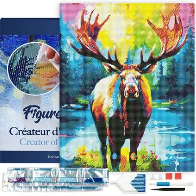 5D Diamond Embroidery Kit - Diamond Painting DIY Colorful Moose Abstract 40x50cm canvas stretched on frame