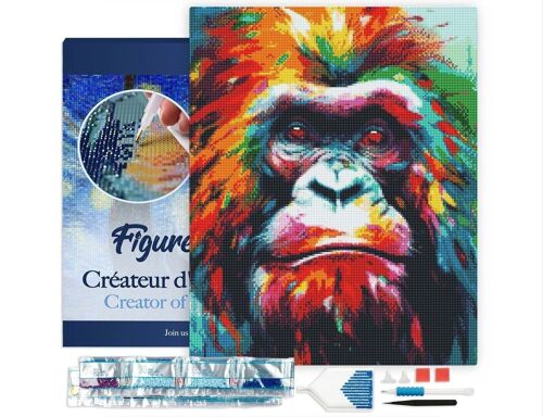 Kit de Broderie Diamant 5D - Diamond Painting DIY Orang-outan Coloré Abstrait 40x50cm toile tendue sur châssis