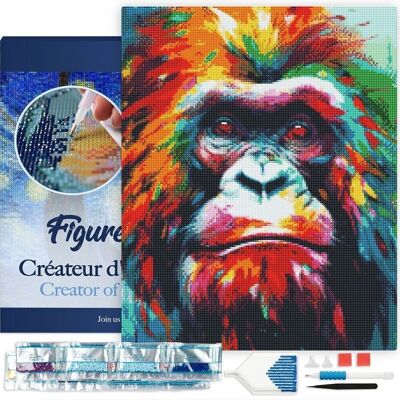Kit de bordado de diamantes 5D - Pintura de diamantes DIY Orangután colorido abstracto 40x50 cm lienzo estirado sobre marco