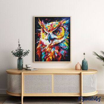 Kit de Broderie Diamant 5D - Diamond Painting DIY Hibou Coloré Abstrait 40x50cm toile tendue sur châssis 4