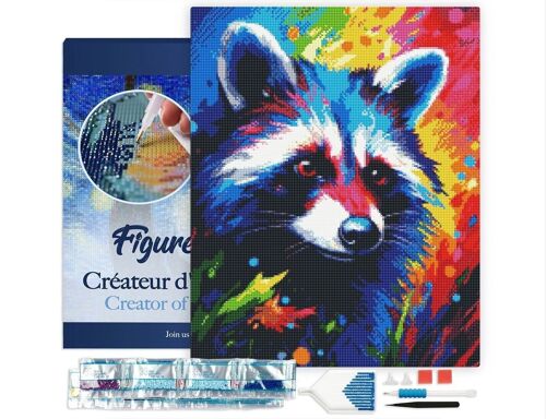 Kit de Broderie Diamant 5D - Diamond Painting DIY Raton laveur Coloré Abstrait 40x50cm toile tendue sur châssis