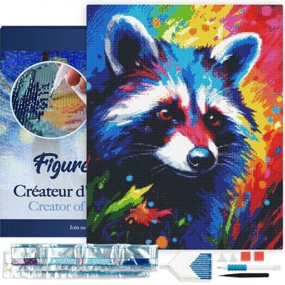 5D Diamond Embroidery Kit - Diamond Painting DIY Colorful Raccoon Abstract 40x50cm canvas stretched on frame