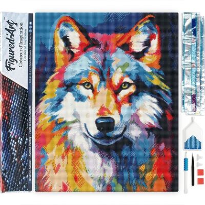 Kit de Broderie Diamant 5D - Diamond Painting DIY Loup Coloré Abstrait