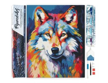 Kit de Broderie Diamant 5D - Diamond Painting DIY Loup Coloré Abstrait 1