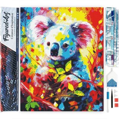 Kit de bordado de diamantes 5D - Pintura de diamantes DIY colorido koala abstracto