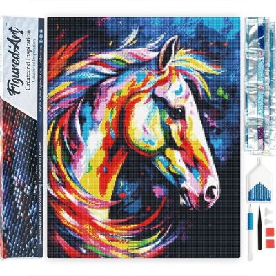 Kit de Broderie Diamant 5D - Diamond Painting DIY Cheval Coloré Abstrait