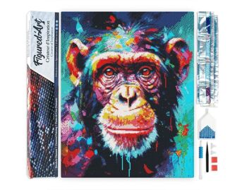 Kit de Broderie Diamant 5D - Diamond Painting DIY Chimpanzé Coloré Abstrait 1