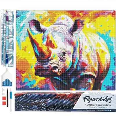 Kit de bordado de diamantes 5D - Pintura de diamantes DIY colorido rinoceronte abstracto