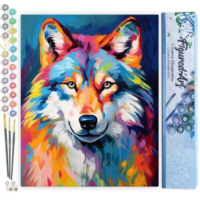 Peinture par Numéro Kit DIY - Loup Coloré Abstrait - Toile roulée