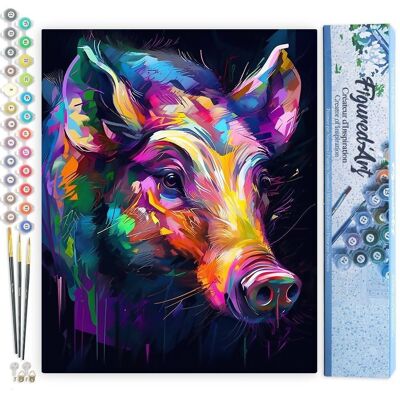 Paint by Number DIY Kit - Abstract Colorful Boar - Rolled Canvas
