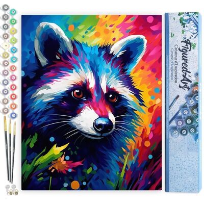 Paint by Number DIY Kit - Abstract Colorful Raccoon - Rolled Canvas