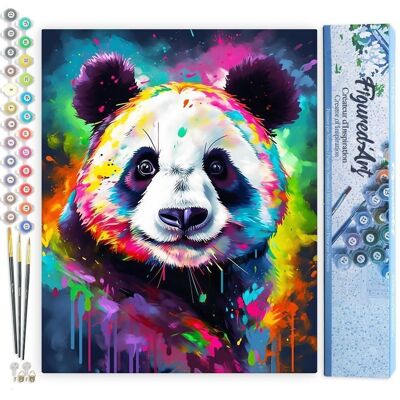 Malen-nach-Zahlen-DIY-Set – Abstrakter bunter Panda – gerollte Leinwand