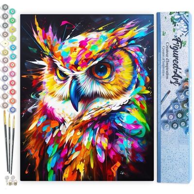 Peinture par Numéro Kit DIY - Hibou Coloré Abstrait - Toile roulée