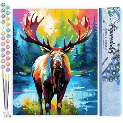 Paint by Number DIY Kit - Abstract Colorful Moose - Rolled Canvas