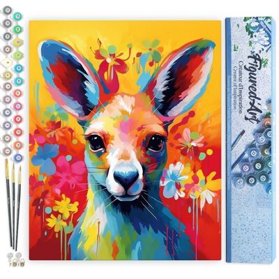 Paint by Number DIY Kit - Abstract Colorful Kangaroo - Rolled Canvas