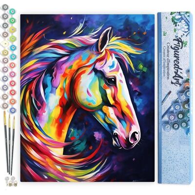 Peinture par Numéro Kit DIY - Cheval Coloré Abstrait - Toile roulée