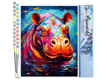 Peinture par Numéro Kit DIY - Hippopotame Coloré Abstrait - Toile roulée 1