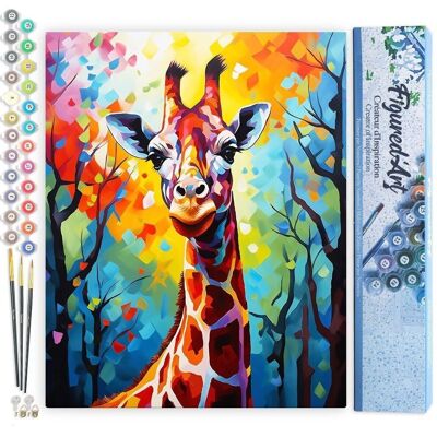 Peinture par Numéro Kit DIY - Girafe Colorée Abstraite - Toile roulée