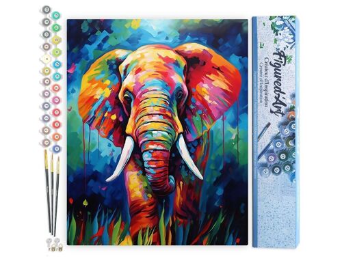 Peinture par Numéro Kit DIY - Éléphant Coloré Abstrait - Toile roulée