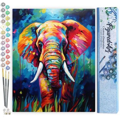 Kit de bricolaje de pintura por número - Elefante colorido abstracto - Lienzo enrollado