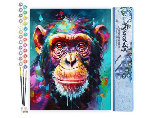 Peinture par Numéro Kit DIY - Chimpanzé Coloré Abstrait - Toile roulée