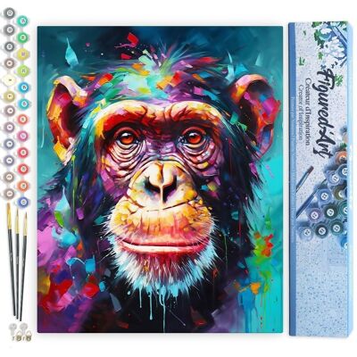 Malen-nach-Zahlen-DIY-Set – Abstrakter bunter Schimpanse – gerollte Leinwand