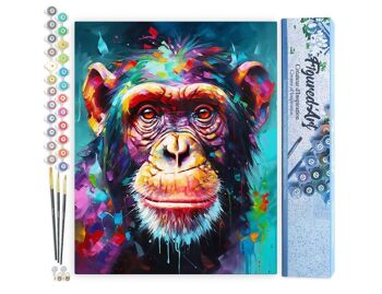 Peinture par Numéro Kit DIY - Chimpanzé Coloré Abstrait - Toile roulée 1