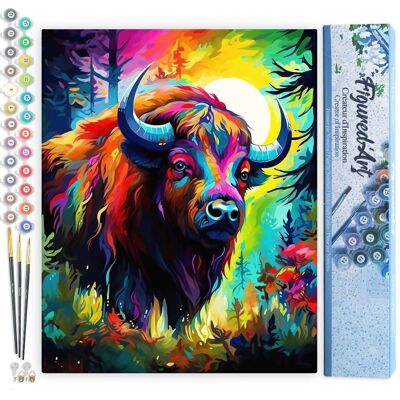 Kit de bricolaje de pintura por número - Resumen de bisonte colorido - Lienzo enrollado