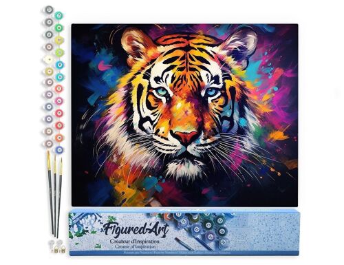 Peinture par Numéro Kit DIY - Tigre Coloré Abstrait - Toile roulée